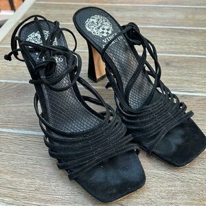 Vince Camuto‎ black suede Roselian ankle wrap heels sandals size 7
